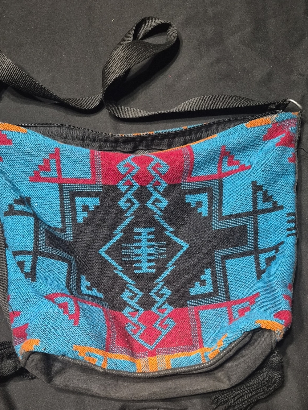 Aztec Pattern Woven Crossbody Bag in Turquoise & Black